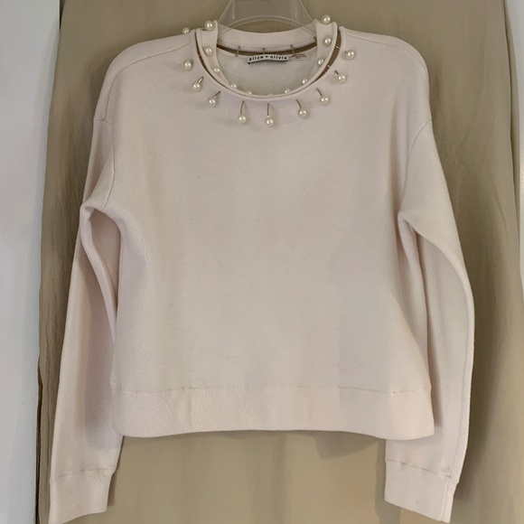 Alice + Olivia cream sweater with pearl accented neckline - Picture 1 of 6